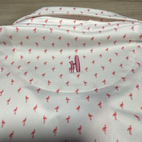 Johnnie O Performance Polo Shirt White Flamingo Print XL Golf Tennis Casual - Picture 8 of 10